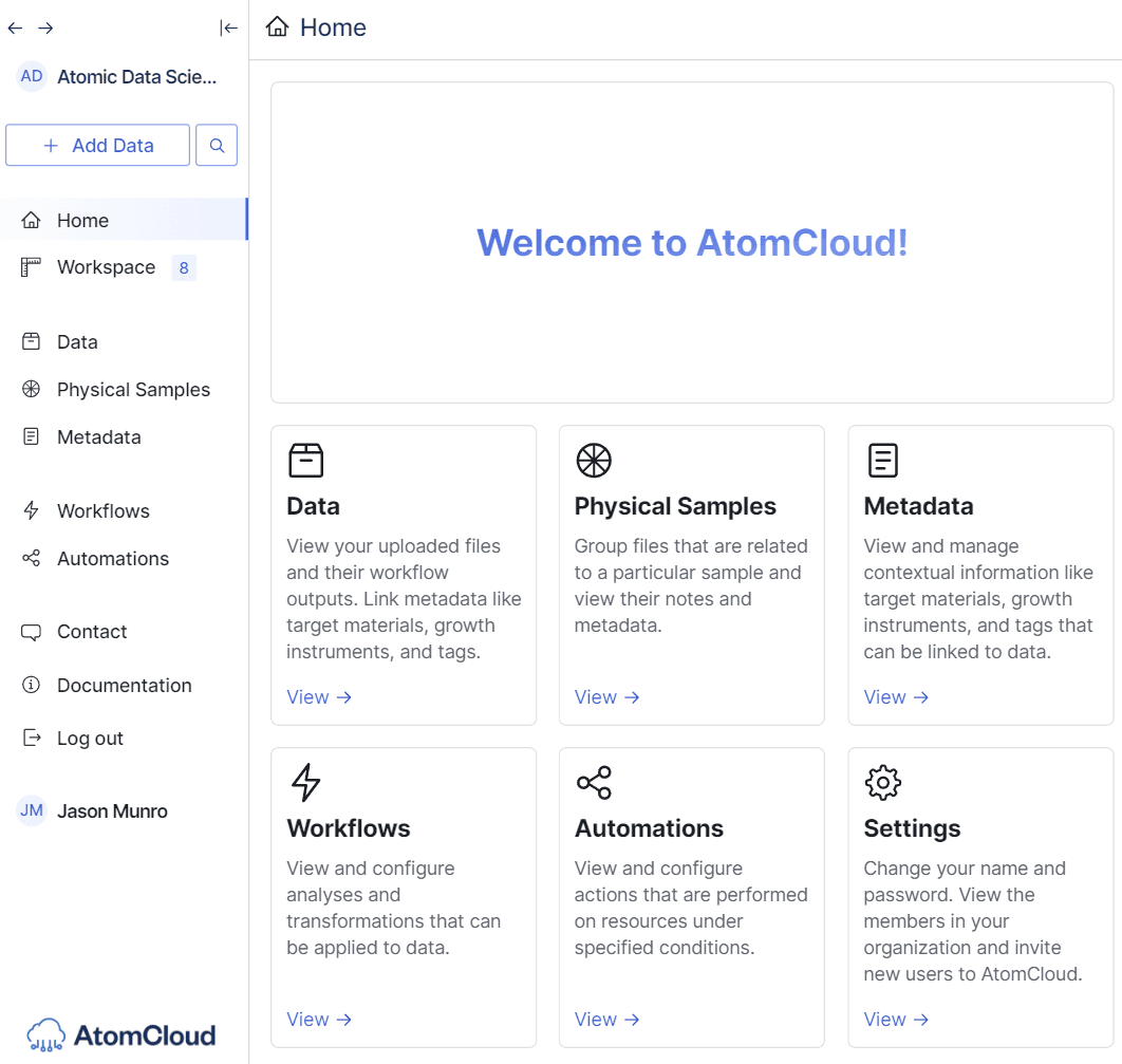 Image of AtomCloud home page