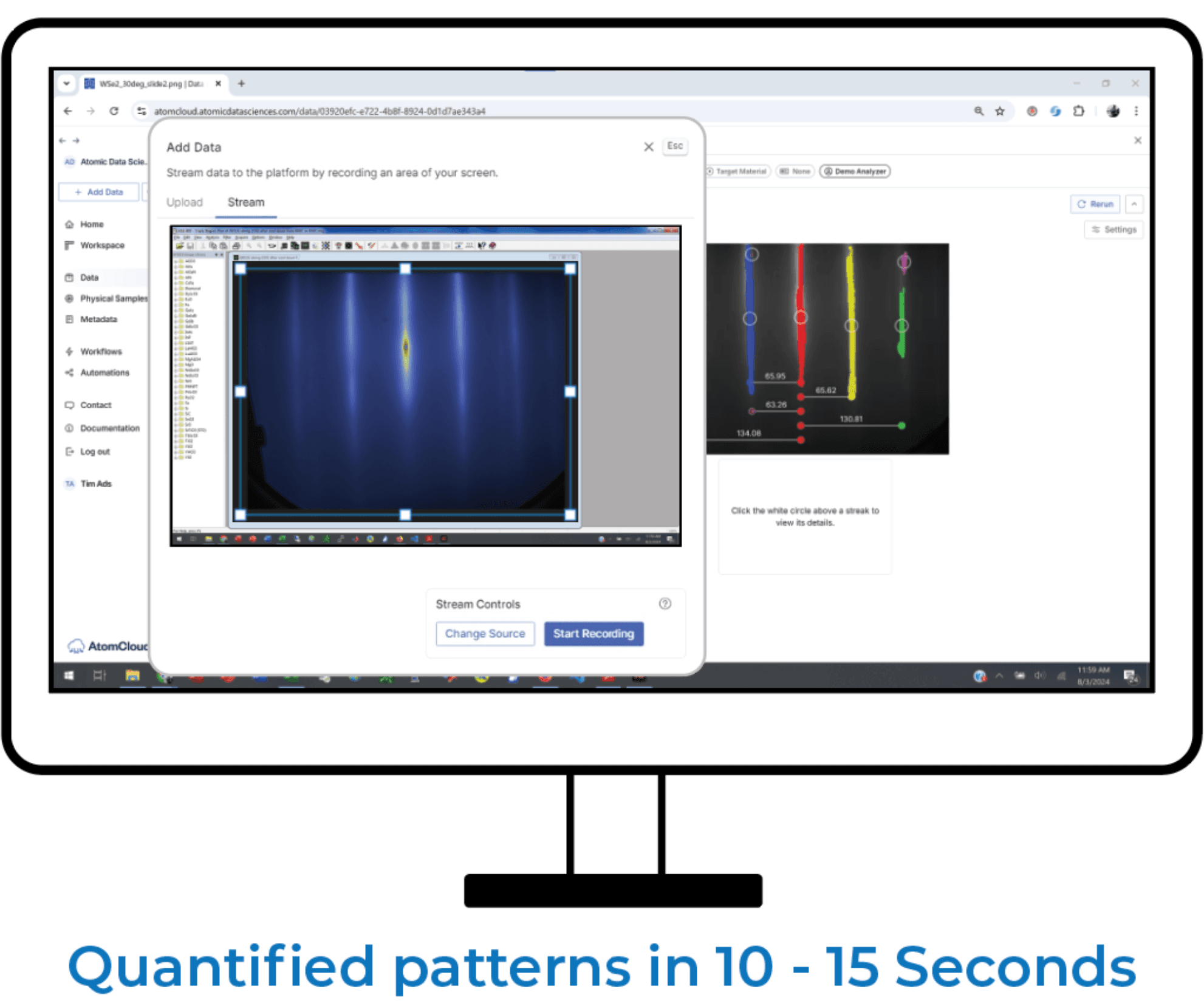 Screenshot of AtomCloud with streaming RHEED data